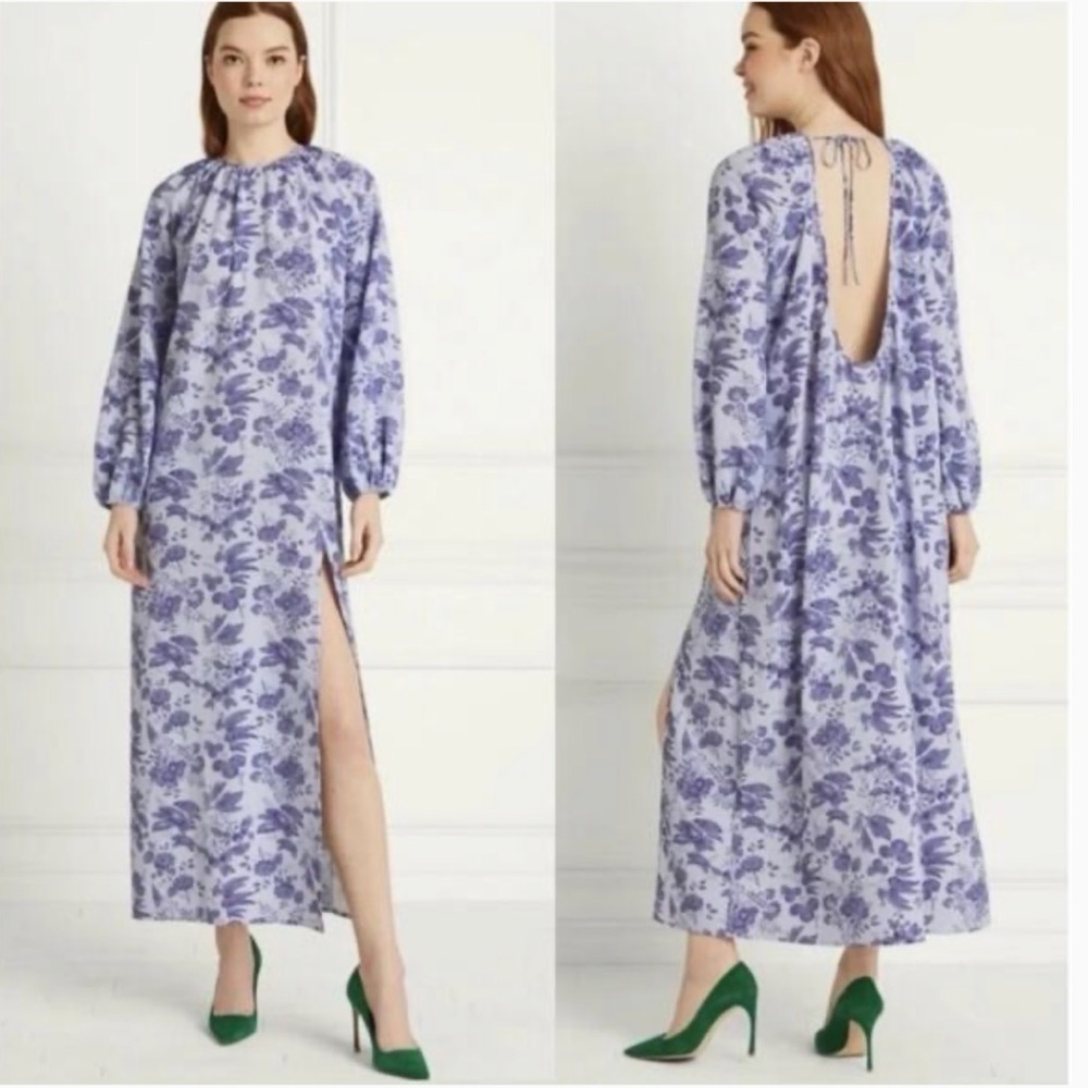 Hill House Simone Dress Lilac Tonal Floral Open Back Maxi Purple M